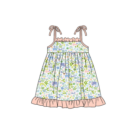 Straps animal floral ruffle girls summer dresses