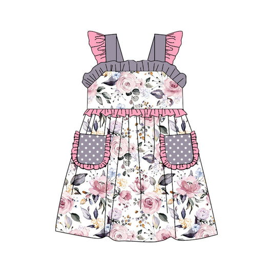 Flutter sleeves floral pockets baby girls summer dress