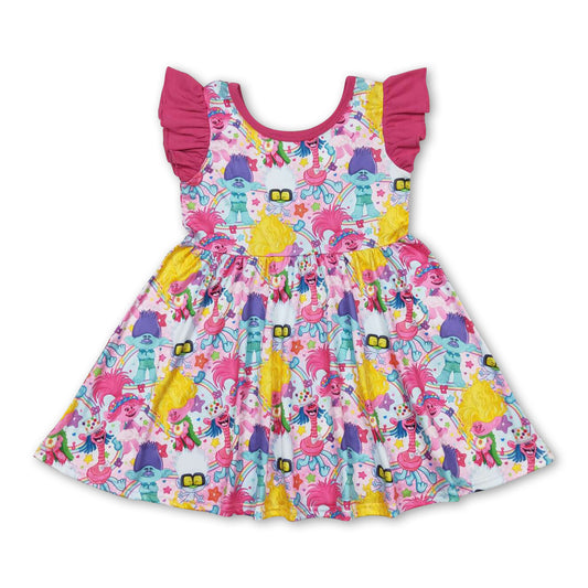 Flutter sleeves rainbow smile kids girls dresses