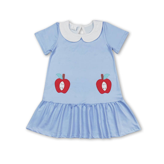 Short sleeves blue apple kids girls back to school dress