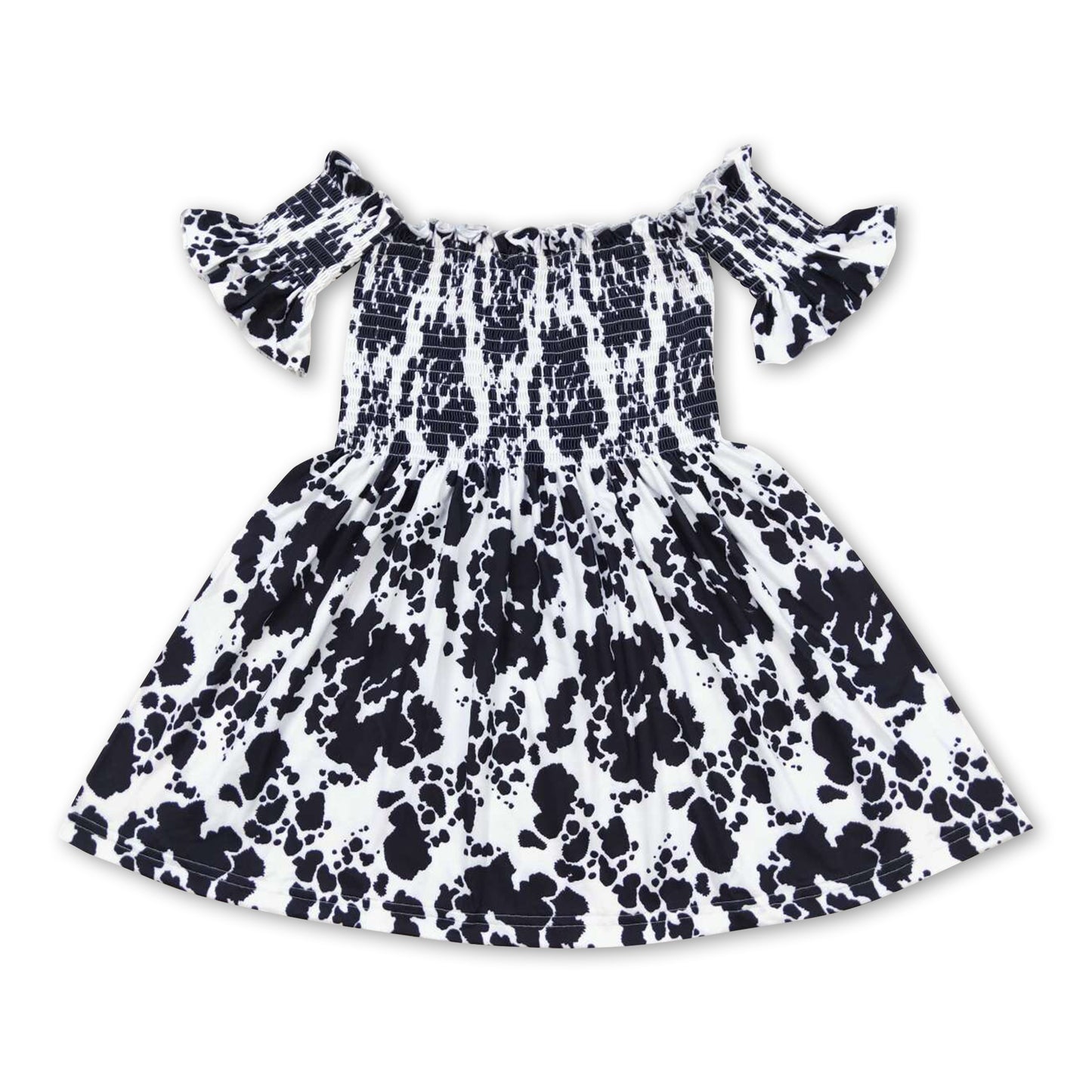 Black cow print short sleeves girls summer dress