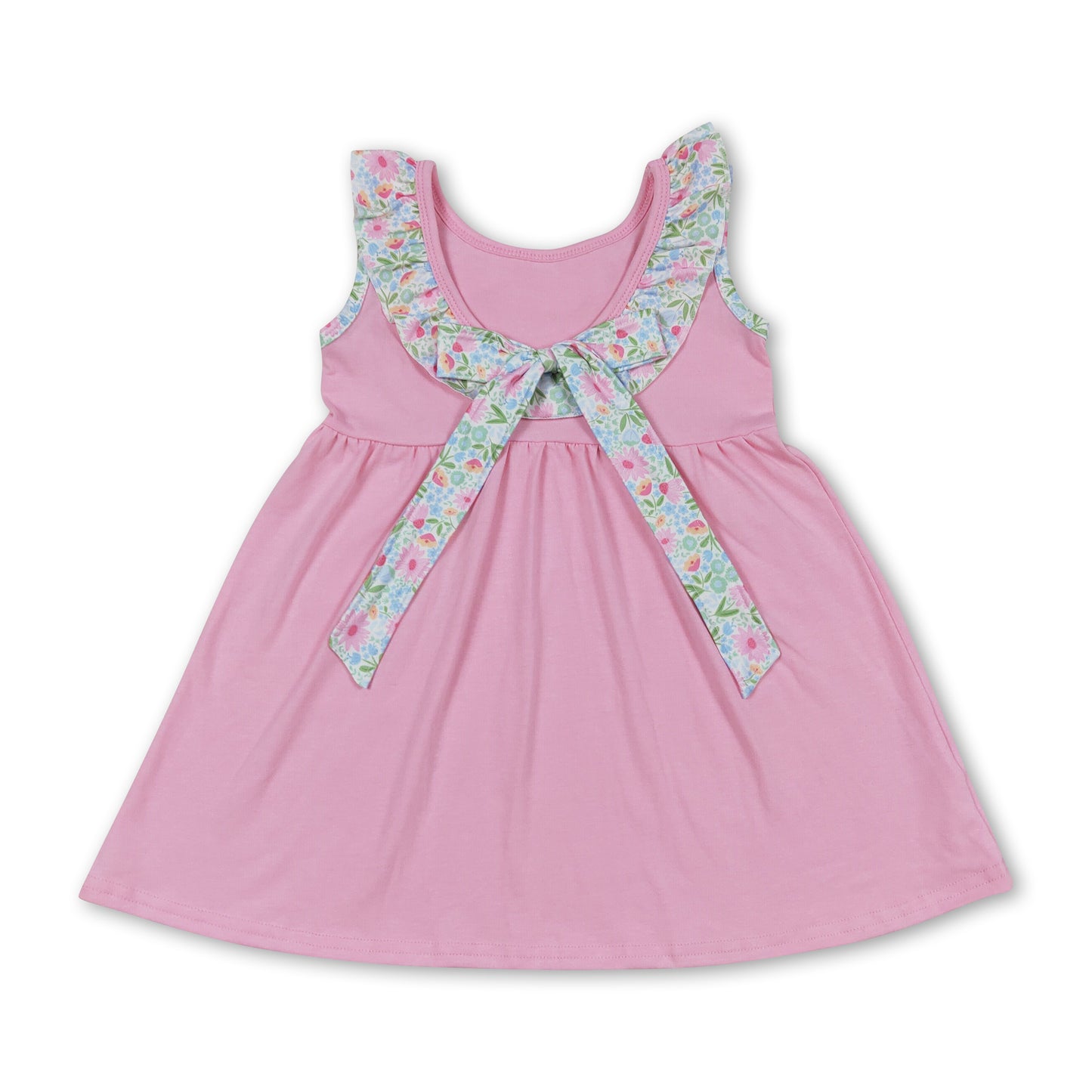 Pink floral sleeveless bow baby girls summer dress