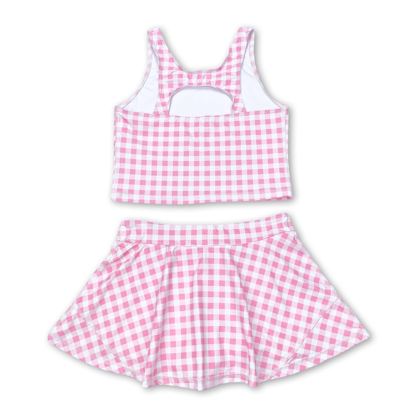 Sleeveless pink plaid top skirt girls summer clothes