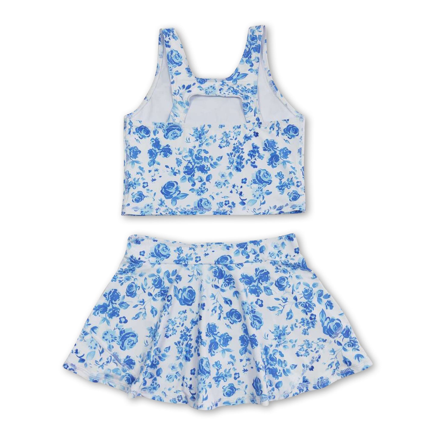 Sleeveless blue flower top skirt girls summer clothes