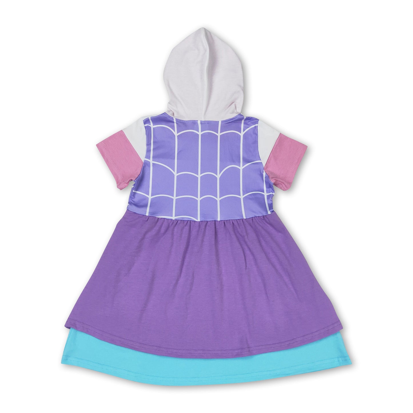 Short sleeves lavender ruffle girls hooded dress