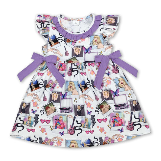 Lavender flutter sleeves butterfly guitar singer girls dress