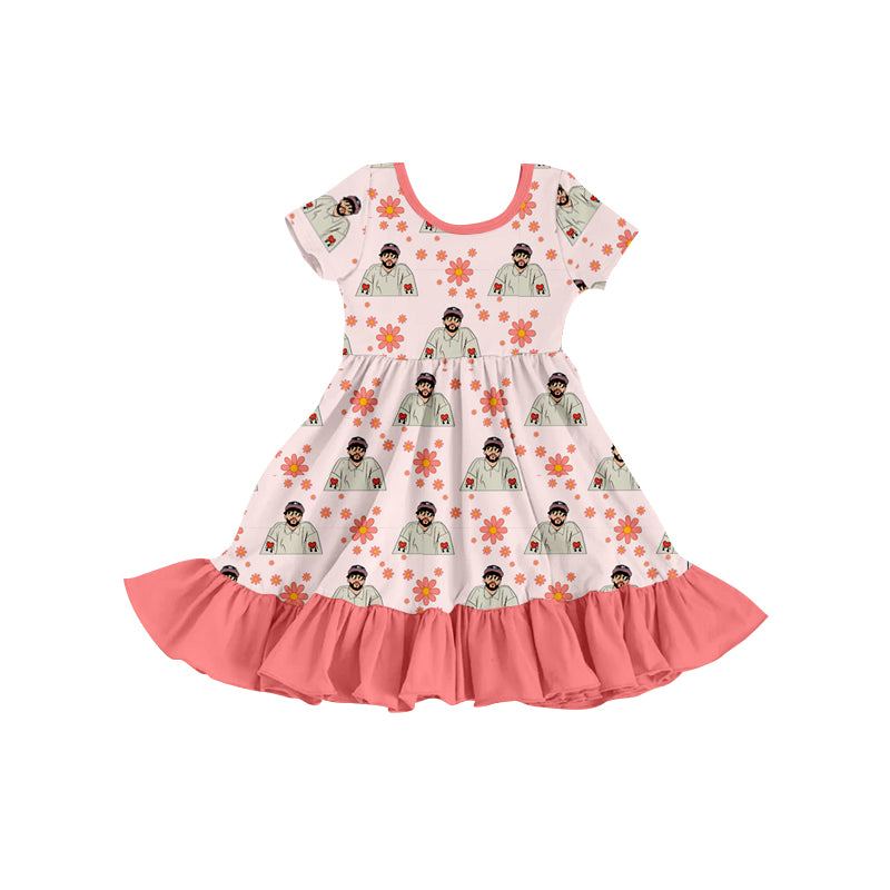 Short sleeves floral bunny singer girls dresses