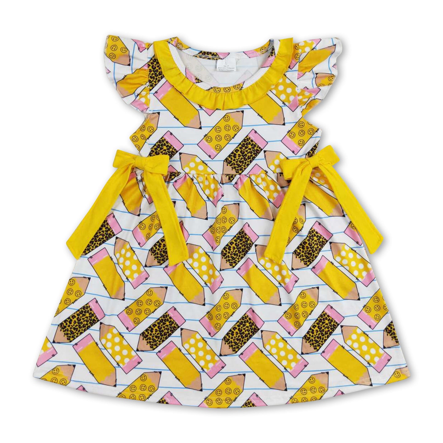 Yellow leopard pencil kids girls back to school dress