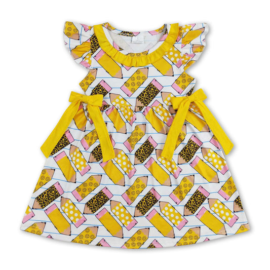 Yellow leopard pencil kids girls back to school dress