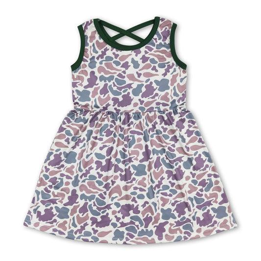 Green sleeveless camo kids girls summer dress