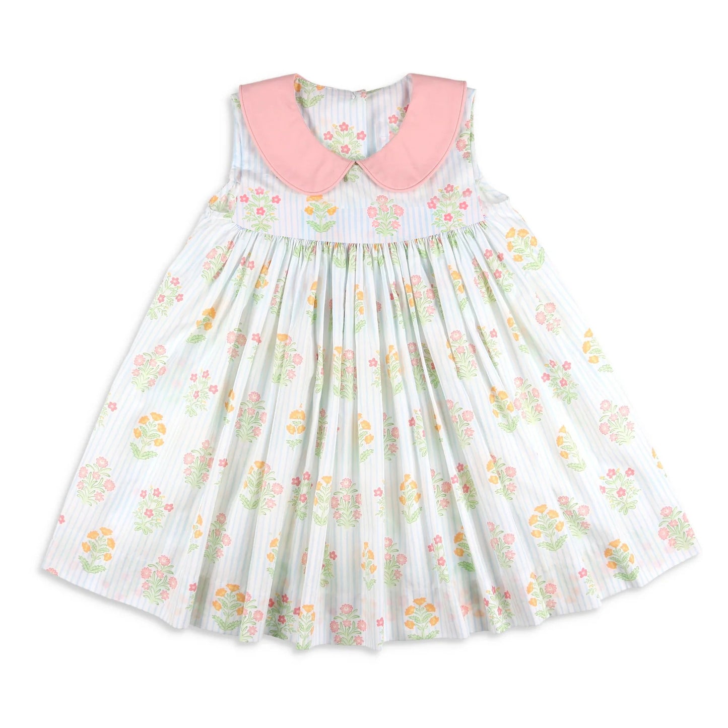 Sleeveless stripe floral kids girls spring summer dress