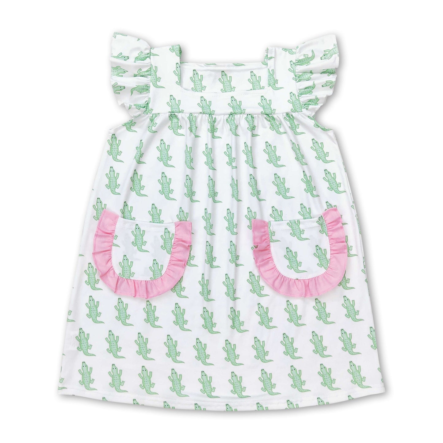 Flutter sleeves crocodile pockets girls summer dress