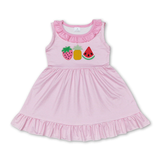 Pink stripe watermelon strawberry pineapple girls dress