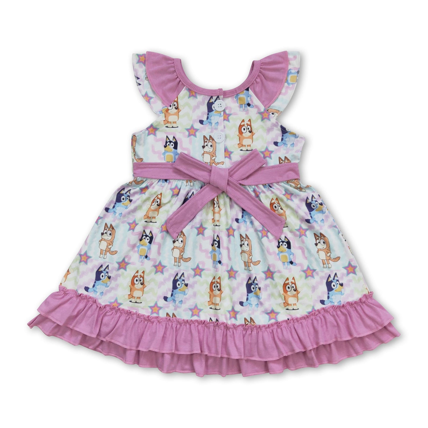 Short sleeves pink ruffle dog kids girls dresses