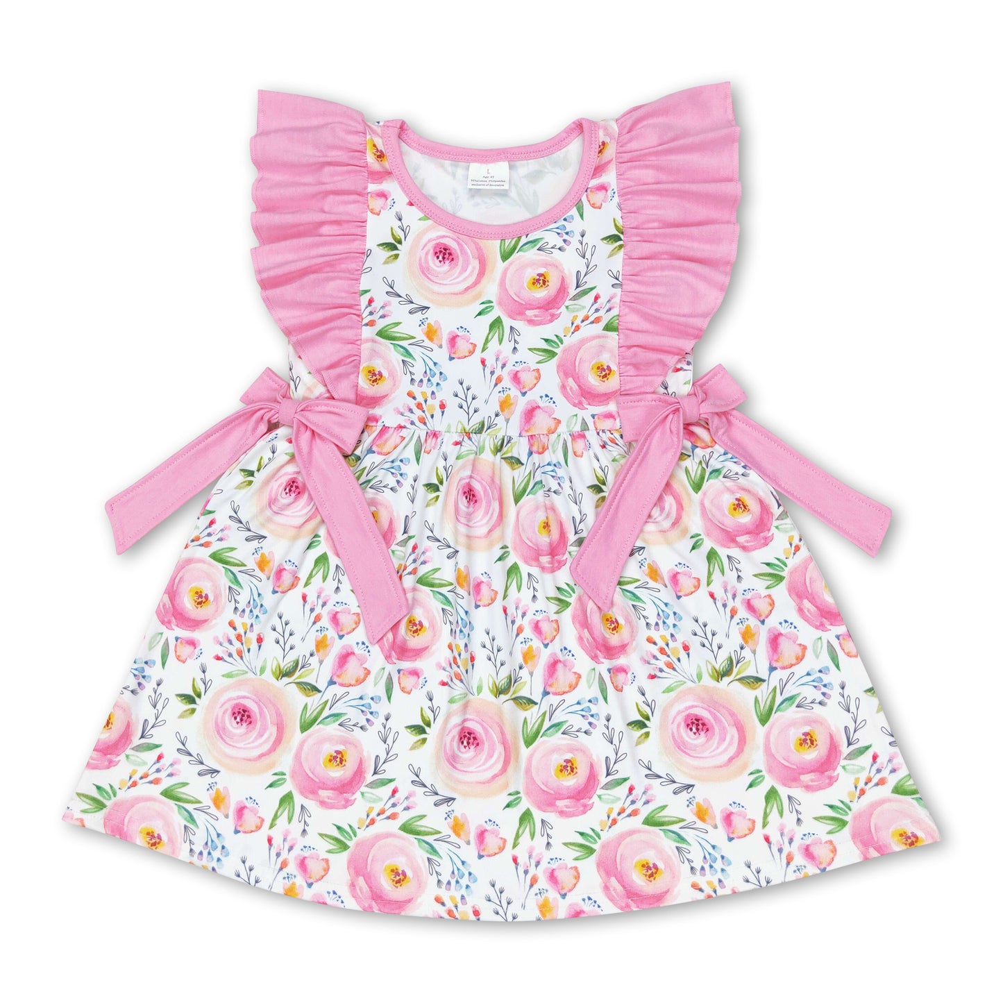 Pink ruffle sleeves floral kids girls spring dress