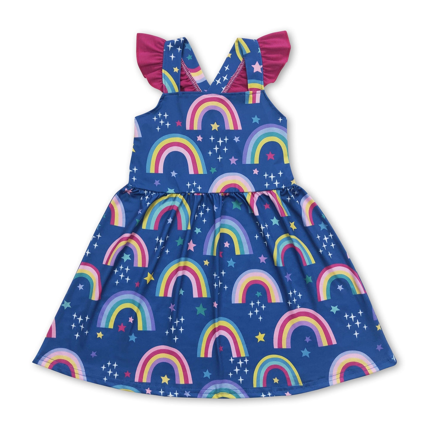 Flutter sleeves rainbow baby girls summer dress