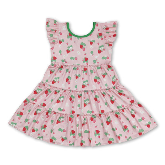 Flutter sleeves strawberry patchwork kids girls dresses