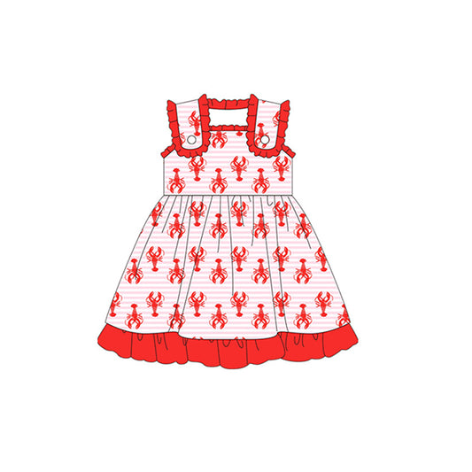 Sleeveless crawfish stripe kids girls summer dresses