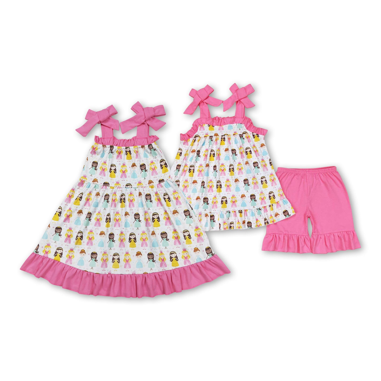 Pink straps princess kids girls summer dresses