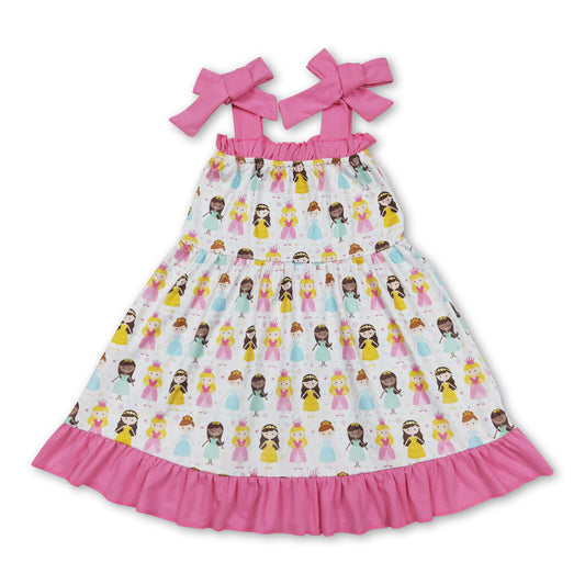 Pink straps princess kids girls summer dresses