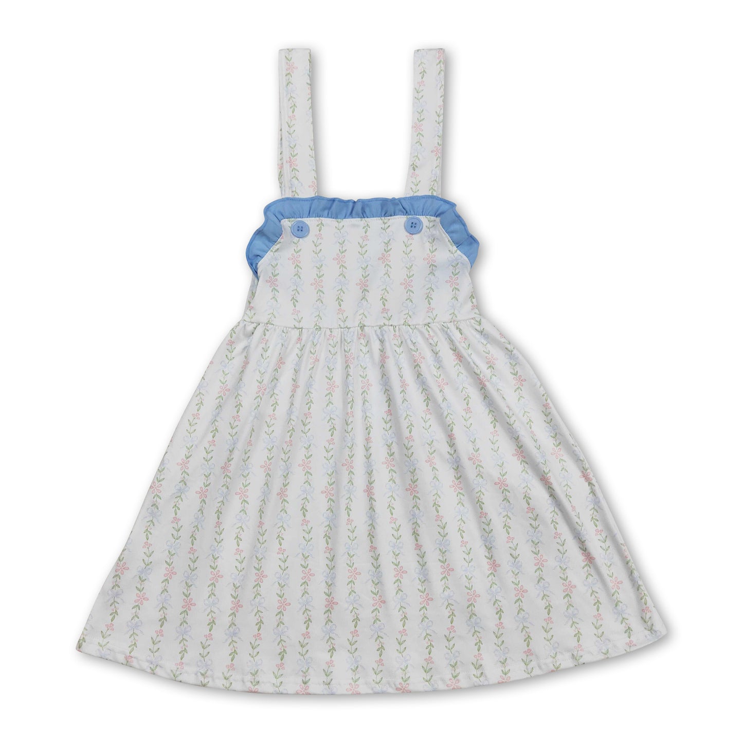 Straps ruffle floral baby girls summer dresses