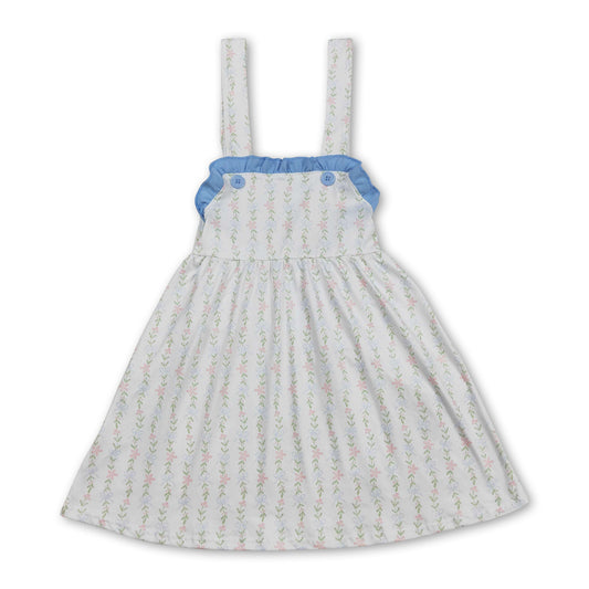 Straps ruffle floral baby girls summer dresses