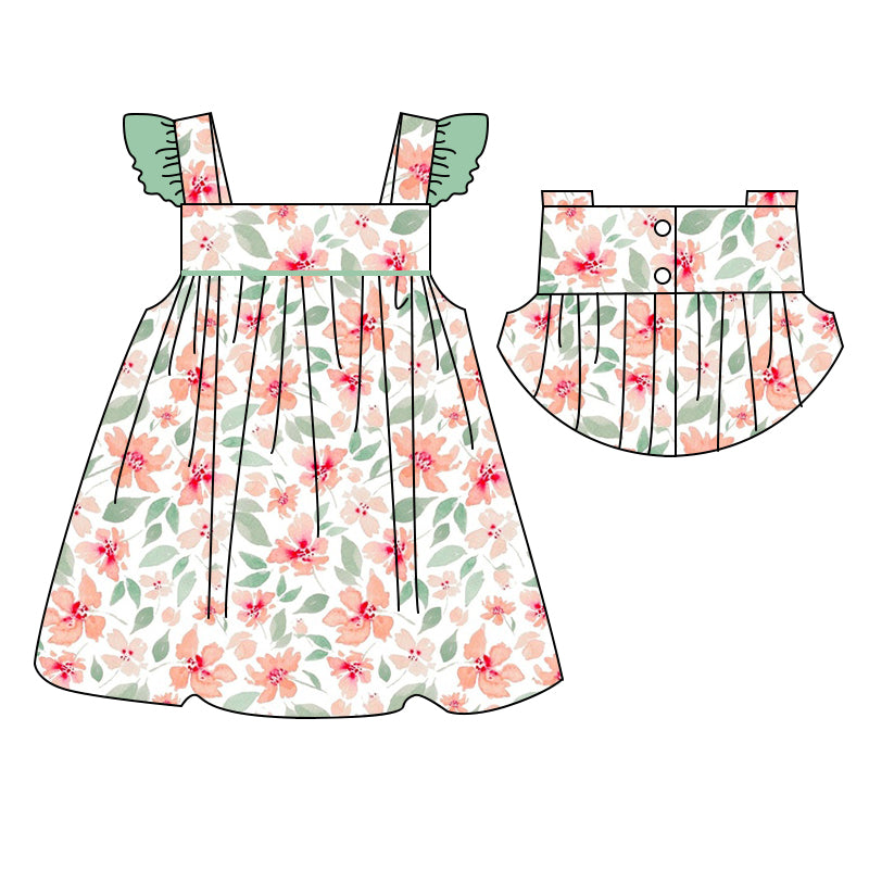 Mint flutter sleeves floral baby girls spring dresses