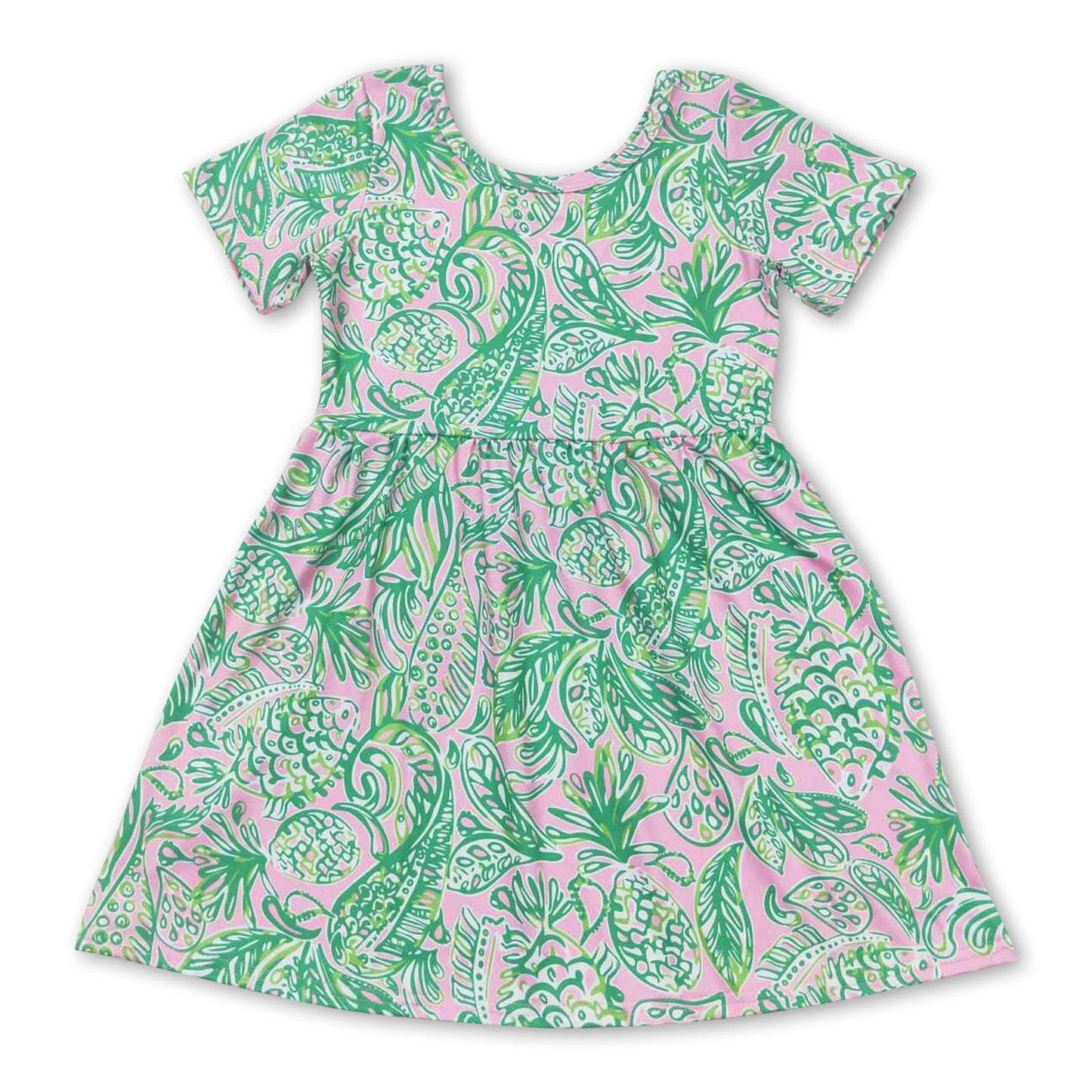 Short sleeves green watercolor girls summer dress