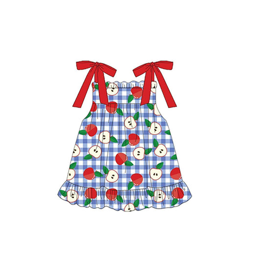 Straps apple plaid kids girls back to school dress