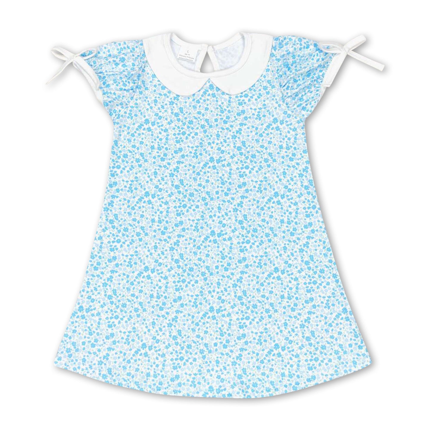 Short sleeves blue floral baby girls spring summer dress