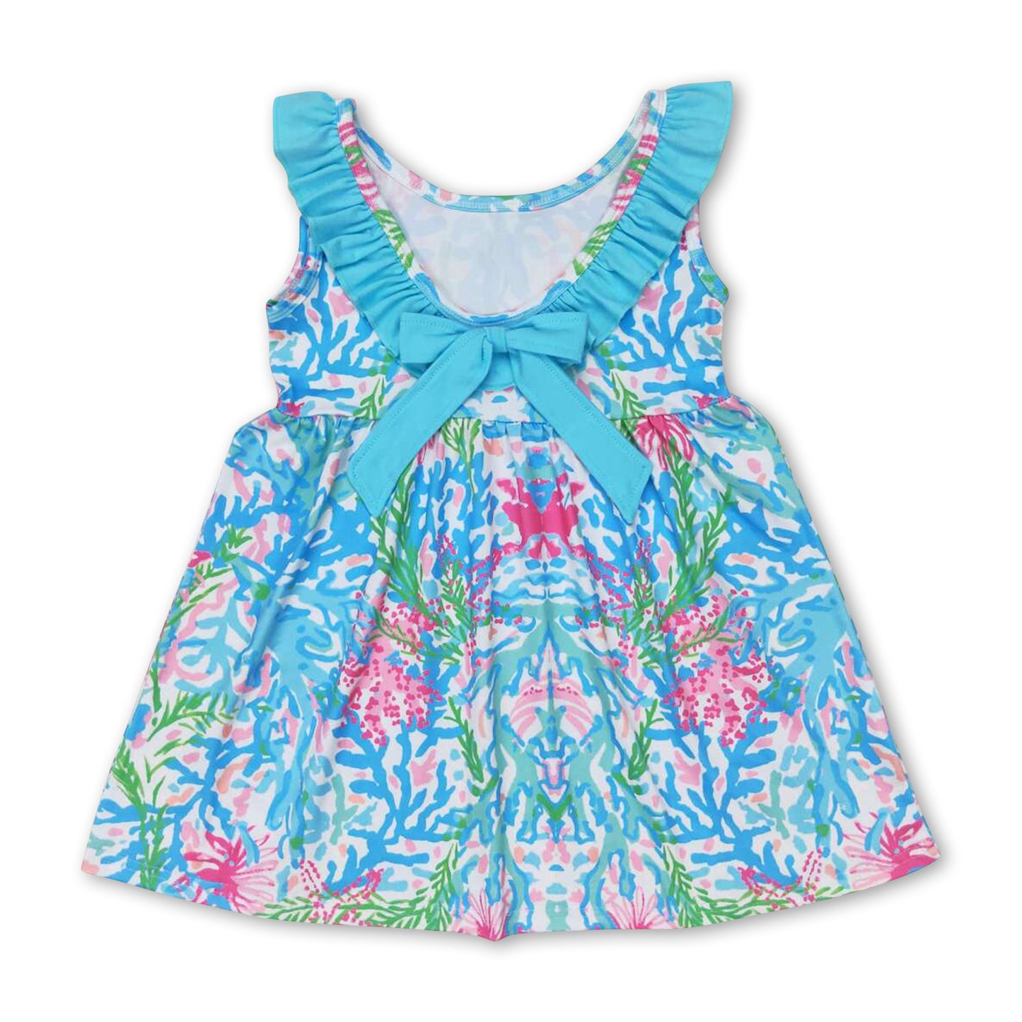 Sleeveless light blue watercolor girls summer dress