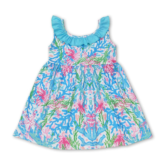 Sleeveless light blue watercolor girls summer dress