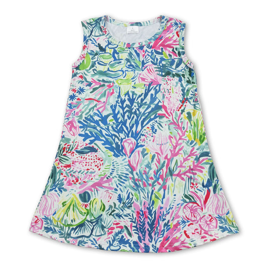 Sleeveless watercolor pockets baby girls summer dress