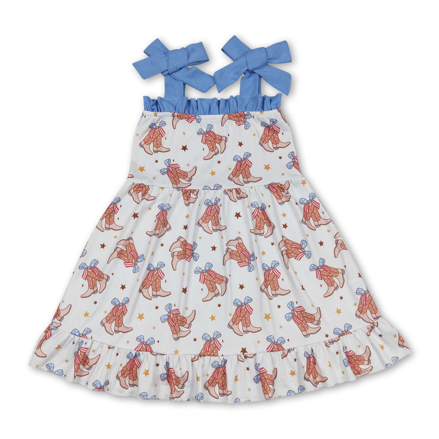 Straps bow boots girls western 4th of july dresses