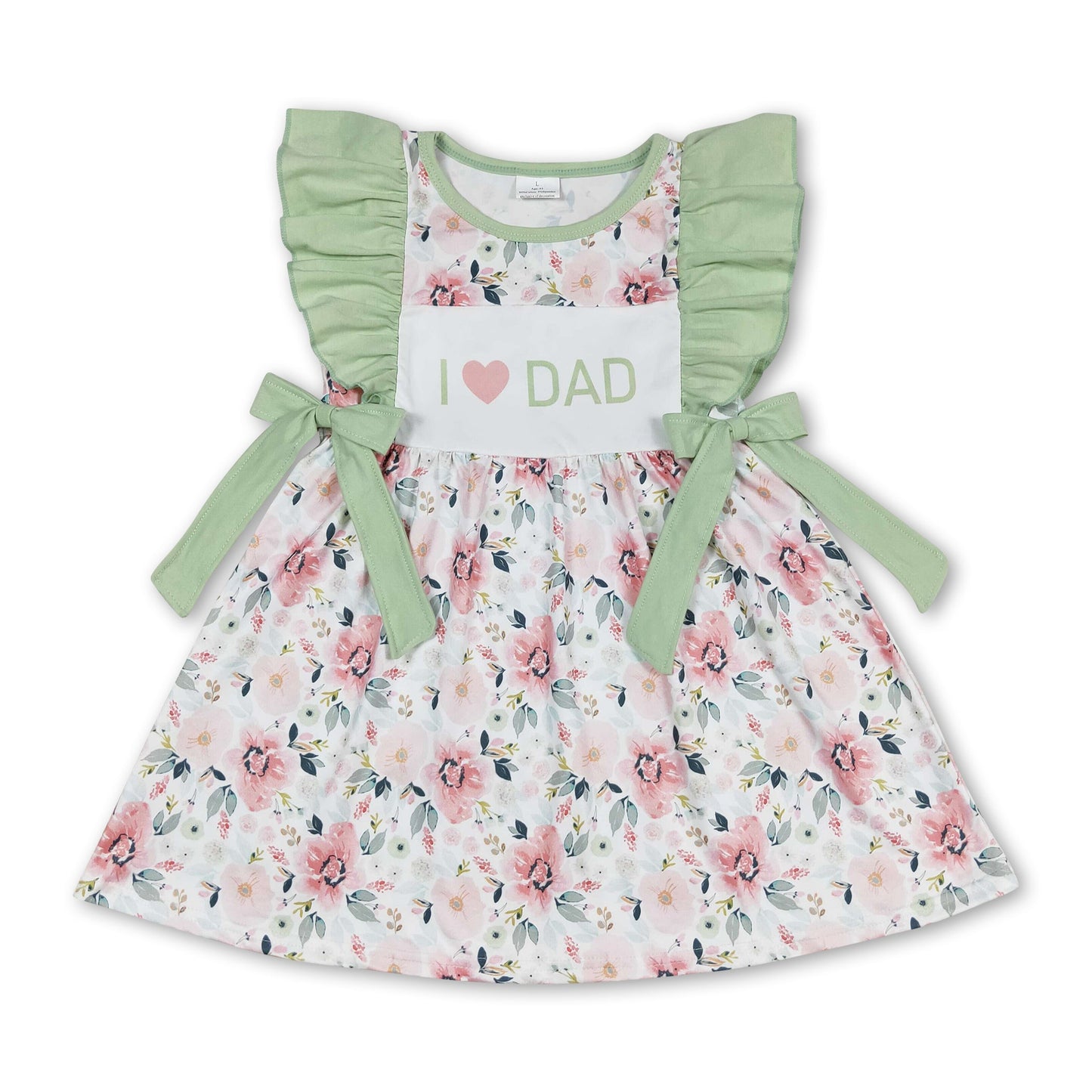 Sleeveless I love DAD mint floral girls dresses