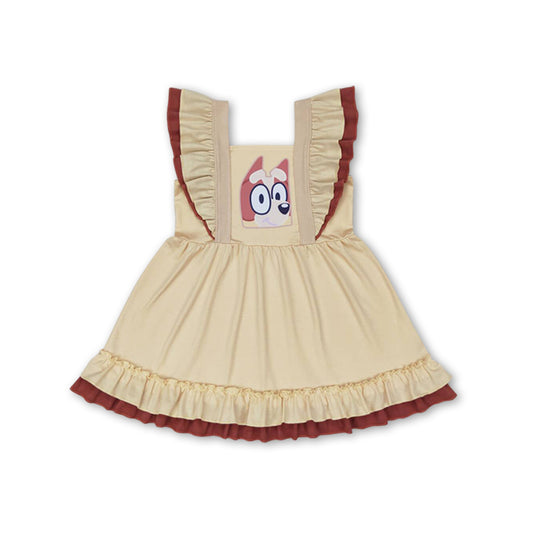 Flutter sleeves yellow dog ruffle girls dresses