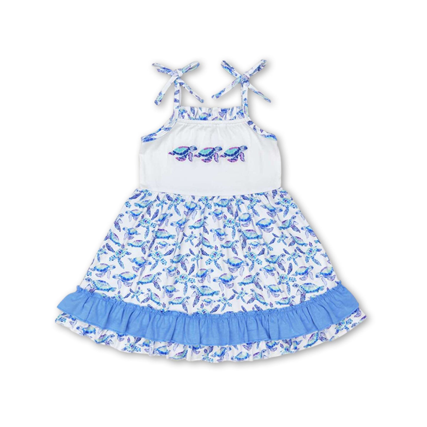 Straps turtle ruffle baby girls summer dresses