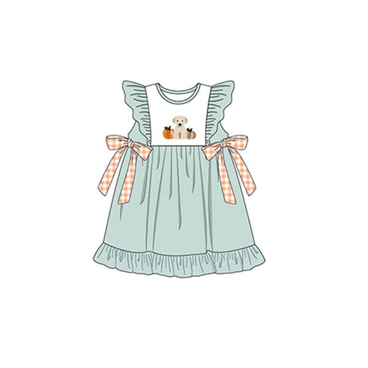 Flutter sleeves dog pumpkin girls fall dress