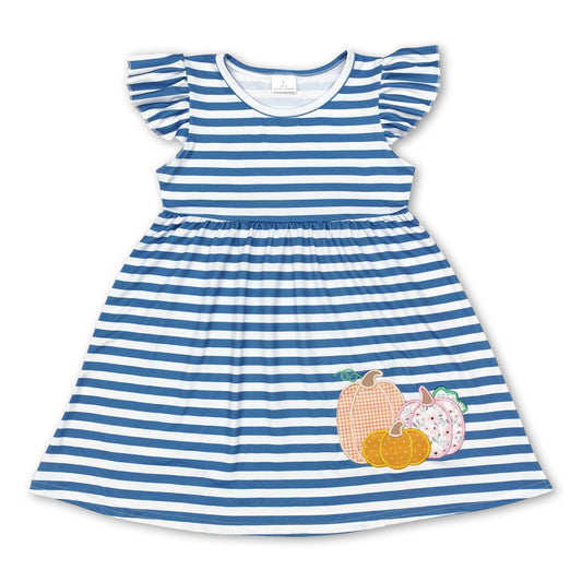 Flutter sleeves stripe pumpkin girls fall dresses