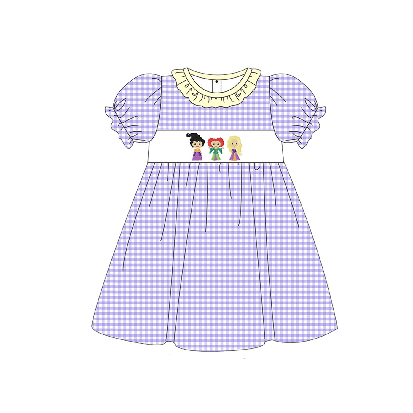 Short sleeves plaid witches kids girls halloween dress