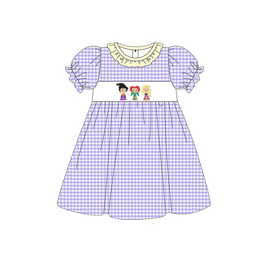 Short sleeves plaid witches kids girls halloween dress