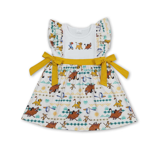 Flutter sleeves lion bow kids girls dresses