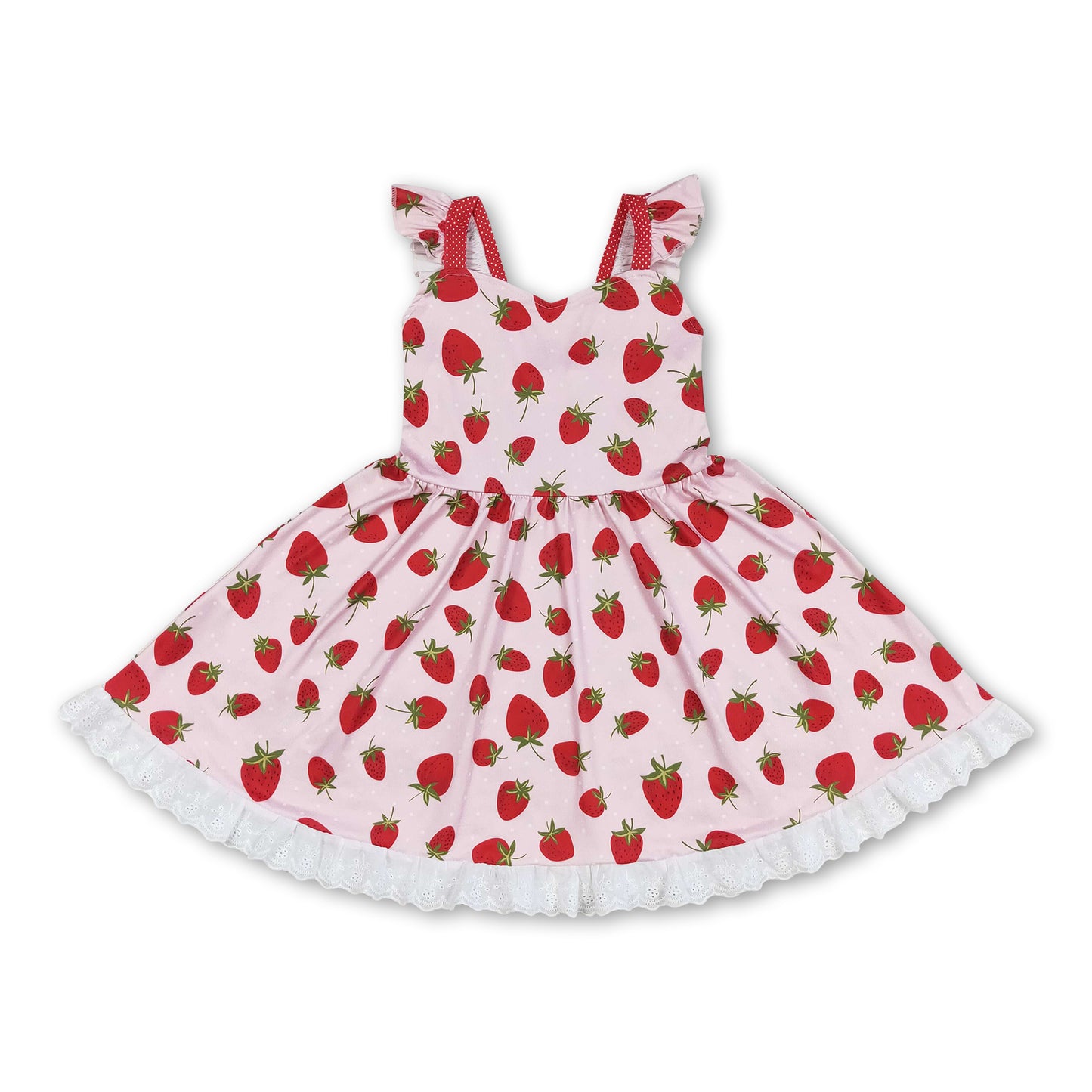 Flutter sleeves strawberry kids girls dresses