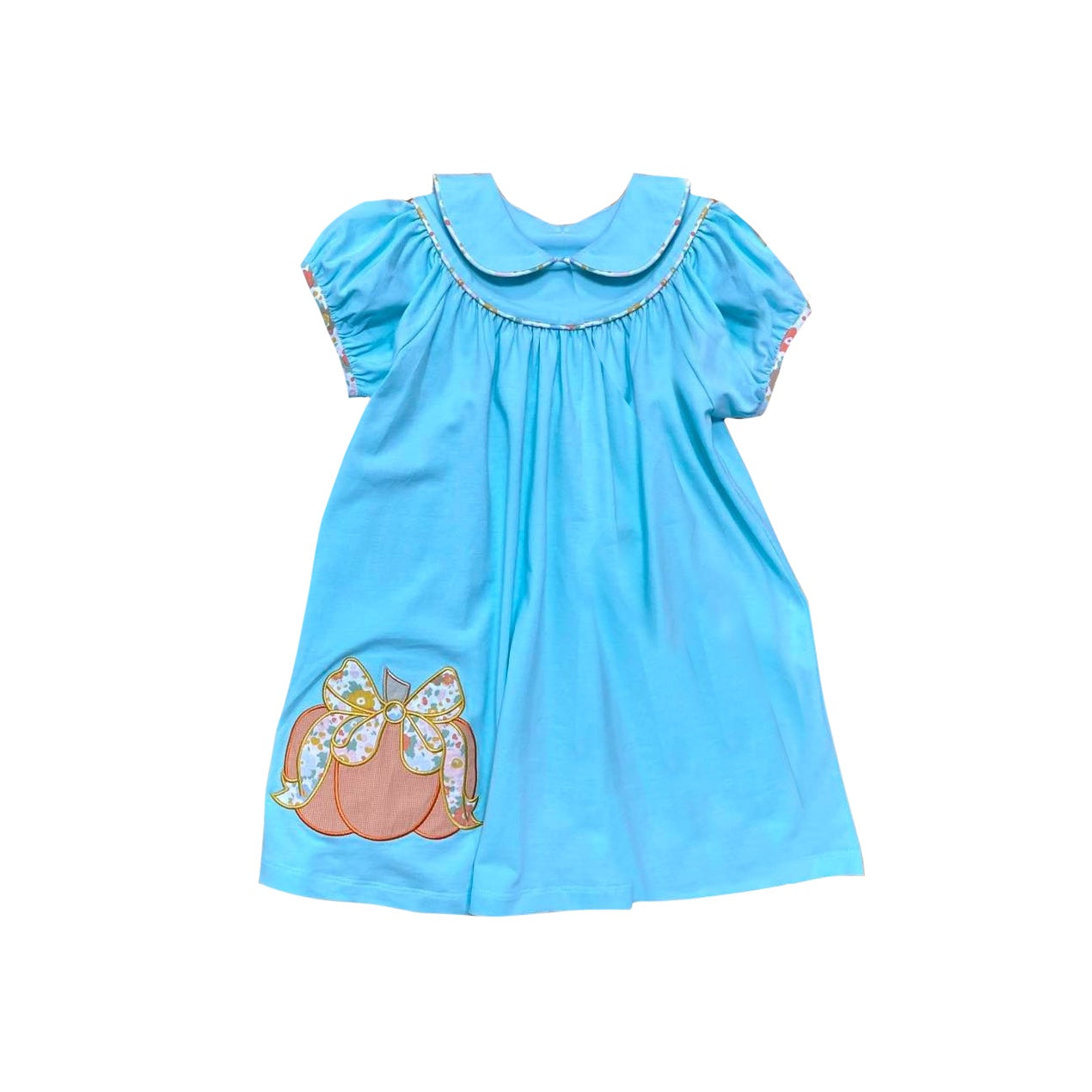 Blue short sleeves pumpkin kids girls fall dresses