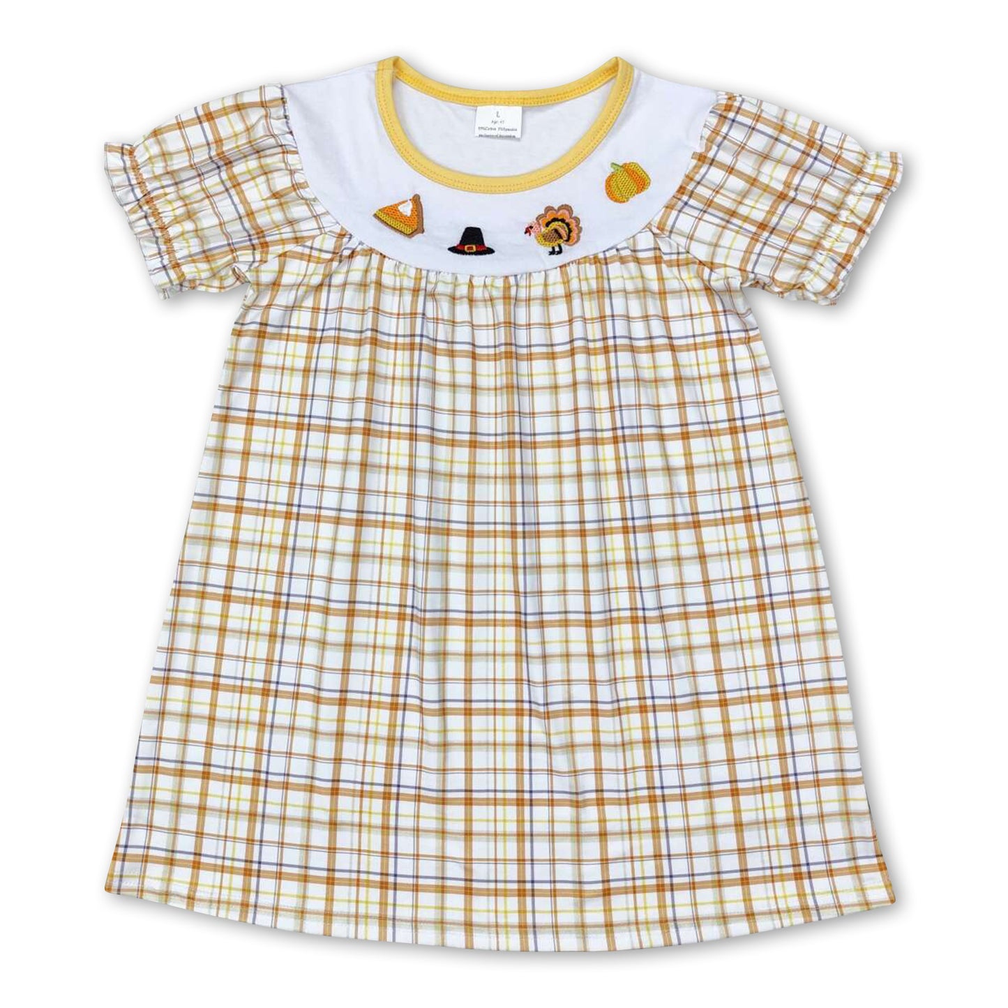 Plaid pumpkin pie turkey girls Thanksgiving dress