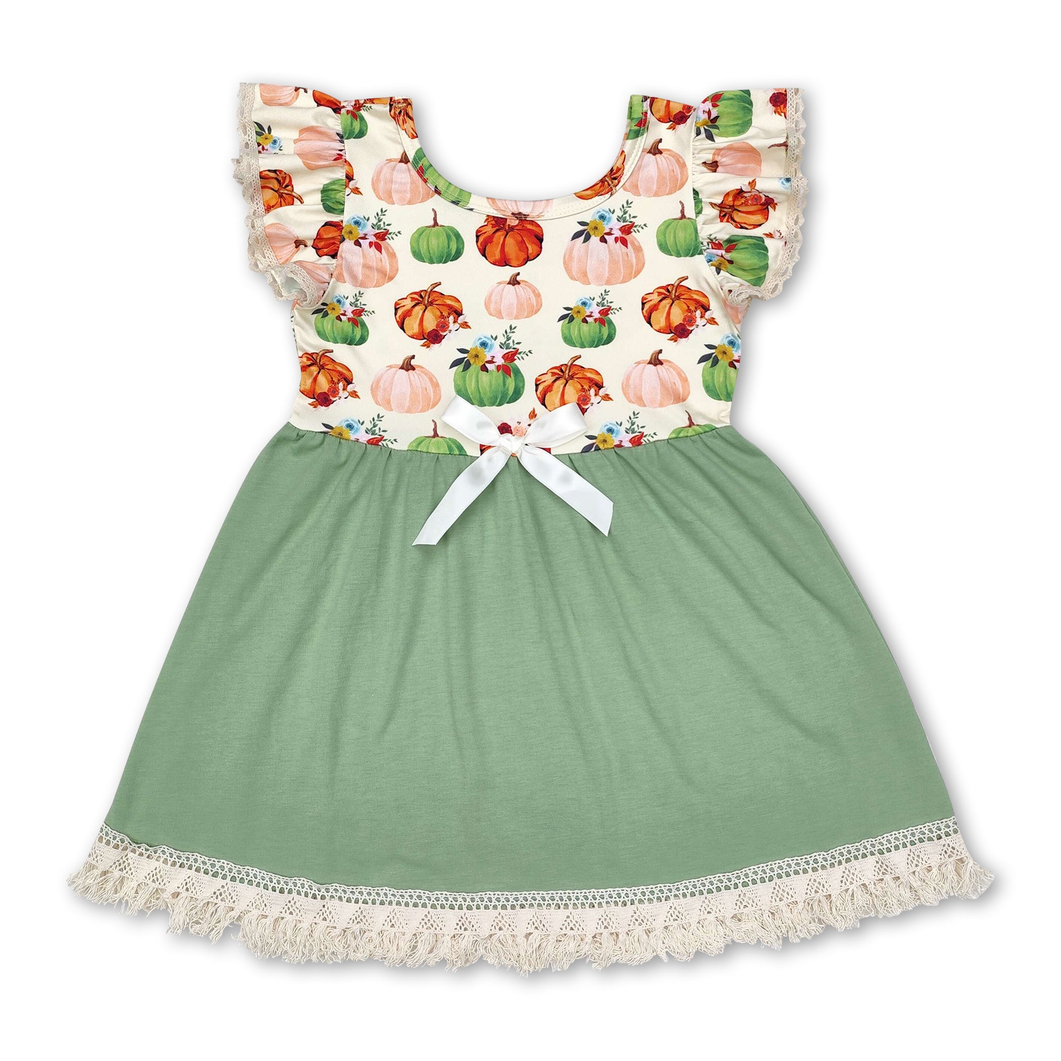 Flutter sleeves pumpkin floral girls fall dresses – Western Kids Clothes