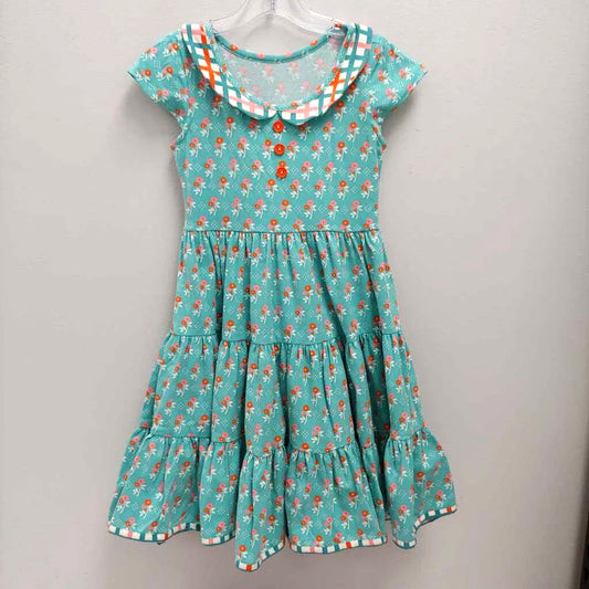 Short sleeves floral plaid kids girls dresses