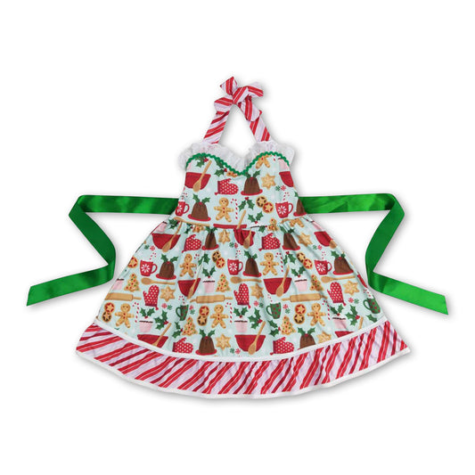 Gingerbread Christmas tree cake kids girls halter dresses