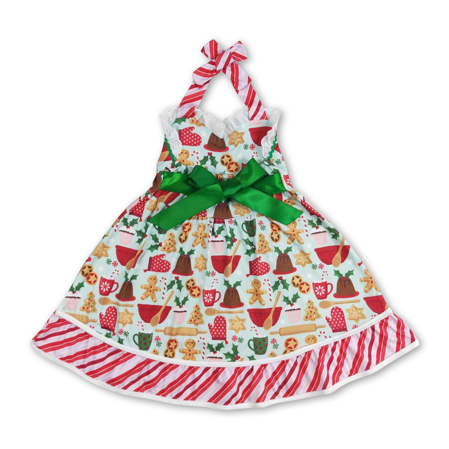 Gingerbread Christmas tree cake kids girls halter dresses