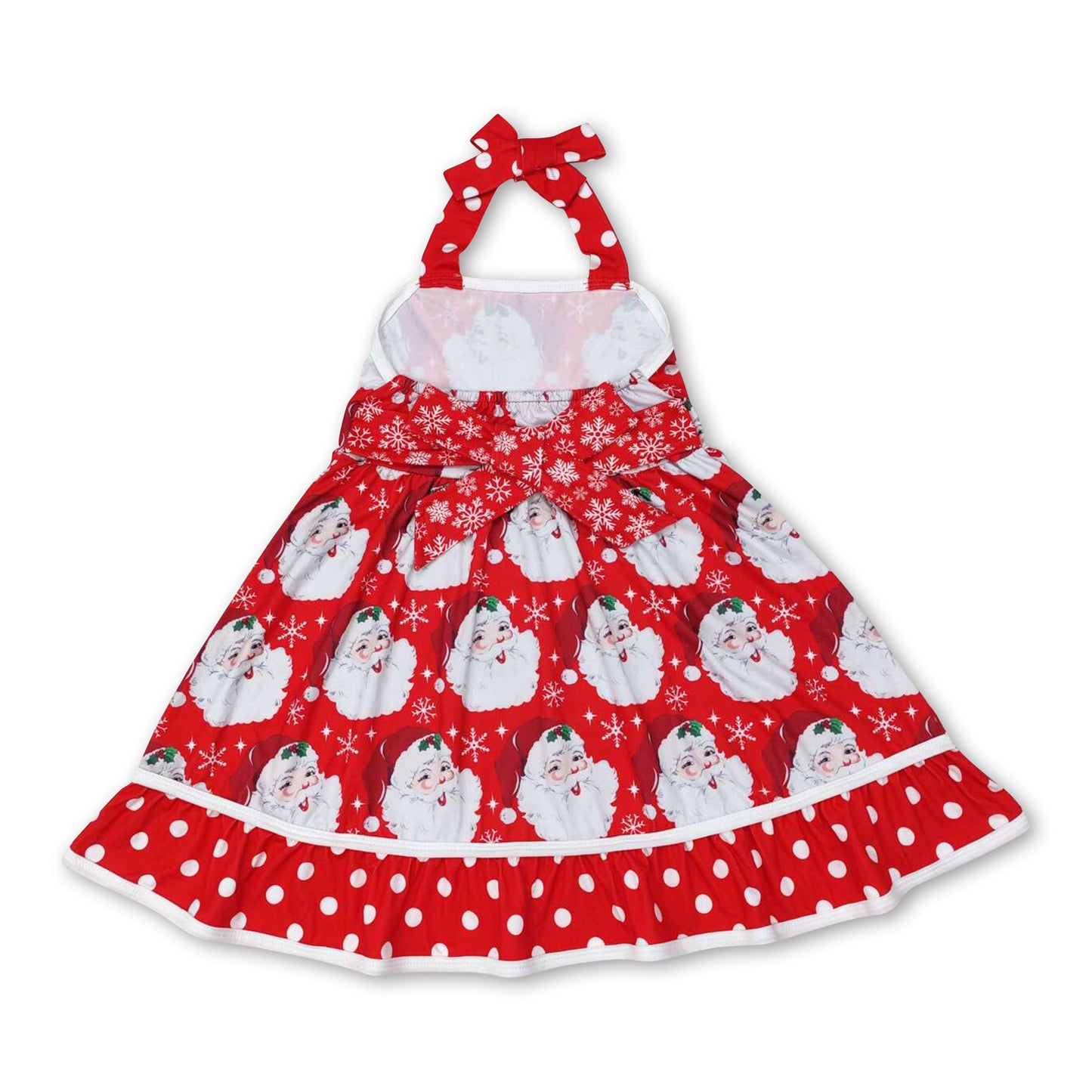 Santa snowflake ruffle baby girls Christmas halter dresses